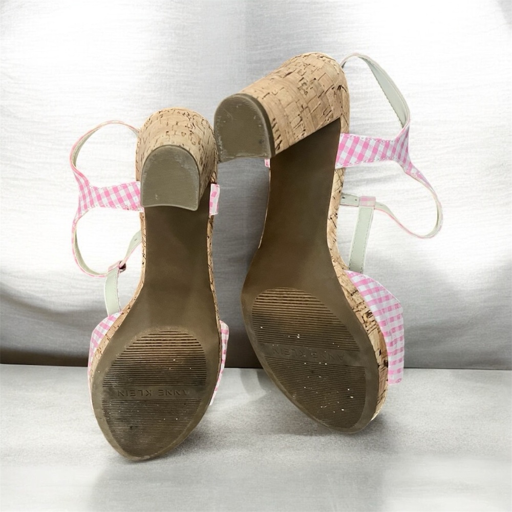 Anne Klein Pink Gingham Heels with Cork Wedge - Picture 3 of 7